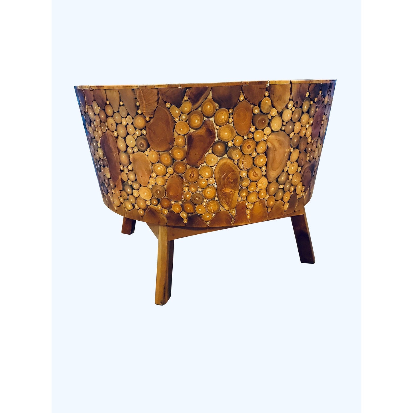 Teakwood Wood Chip Driftwood Inlay Coffee Table Center Table